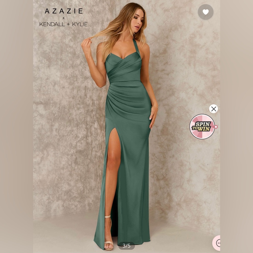 AZAZIE X KENDALL + KYLIE Sheath Pleated Stretch Satin Dress Eucalyptus, Size 12